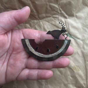Vintage Handpainted Metal Watermelon Brooch Pin, Halloween Gift Idea